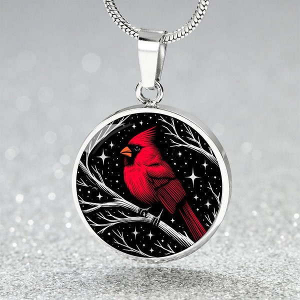 Cardinal Necklace, Red Cardinal Jewelry Gifts, Redbird Spirit Companion Charm Pendant, Engraved Bird Valentines Gift & Mothers Day Necklace