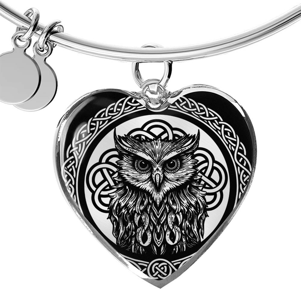 Celtic Owl Bracelet, Necklace or Keychain - Personalized Celtic Knot Charm Jewelry - Silver or Gold 