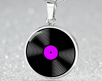 Vinyl Record Necklace Gold - Personalized Music Pendant - Music Theme Gifts For Her or Him - Silver Record Pendant Necklace For Woman or Men