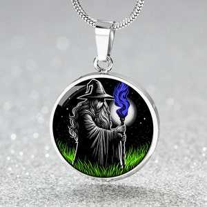 Wizard Pendant Necklace, Bracelet or Keychain - Personalized Fantasy Jewelry - Silver or Gold Sorcerer Charm Birthday Gift For Her or Him