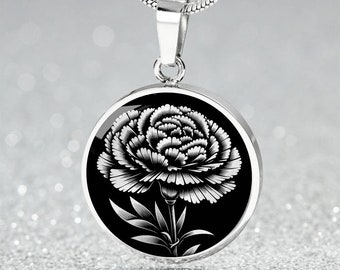 Carnation Necklace, Bracelet or Keychain - Personalized January Birth Flower Jewelry - Silver or Gold Floral Charm Pendant Gift For Her
