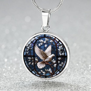 Holy Spirit Necklace, Personalized Christian Jewelry For Women or Men, 18K Gold Plated Religious Dove Bird Charm Pendant Gift for Her or Him