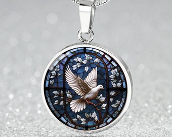 Holy Spirit Necklace, Personalized Christian Jewelry For Women or Men, 18K Gold Plated Religious Dove Bird Charm Pendant Gift for Her or Him