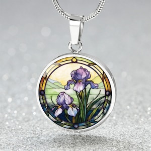 Colar Íris Roxa, Joia Personalizada com Flor do Mês de Fevereiro, Pingente Floral para Amantes da Natureza, Presente Ideal para o Dia dos Namorados e Aniversário.
