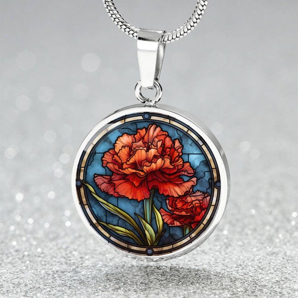 Collier de fleurs de naissance d’œillets, collier de fleurs de naissance, collier de fleurs gravées du mois de naissance, cadeau de fête des mères et cadeaux de Saint-Valentin pour elle