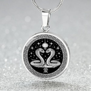 Year of The Snake Necklace Gold - Personalized Chinese Zodiac Pendant Silver - Lunar New Year Couples Jewelry - Silver Snake Pendant