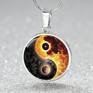 Sun and Moon Necklace, Sun Moon Yin Yang Necklace, Yin Yang Pendant Engraved Necklace, Gold Charm Sun Moon Pendant Personalized Jewelry