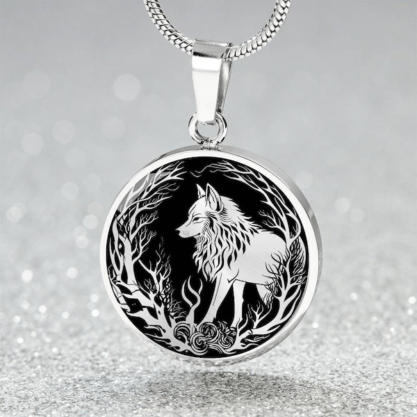 Silver Wolf Necklace, Personalized Nature Jewelry, Engraved Animal Spirit Companion Gift, Gold Lunar New Year of the Dog Charm Pendant