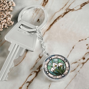 Snowdrop Keychain, Necklace or Bracelet - January Birth Month Flower Pendant Jewelry - Gold or Silver Floral Charm Birthday Gift For Her
