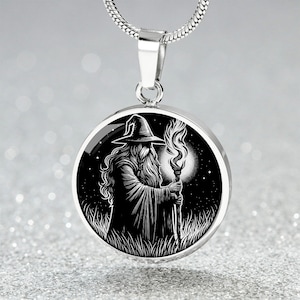 Wizard Pendant Necklace, Bracelet or Keychain - Personalized Fantasy Jewelry - Silver or Gold Sorcerer Charm Birthday Gift For Her or Him