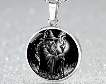 Wizard Necklace, Silver Plated Wizard Charm Necklace, Warlock