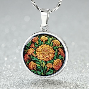 Marigold Pendant Necklace, Bangle Bracelet or Keychain - Personalized October Birth Flower Jewelry - Gold Floral Charm Birthday Gift For Her