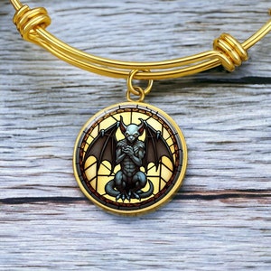 Gargoyle Bracelet, Necklace or Keychain - Silver or Gold Protection Jewelry - Fantasy Charm Pendant Bangle - Halloween Gifts for Her or Him