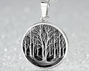 Birken Baum Anhänger, personalisierte Natur Schmuck, Einzigartige Wander Geschenke für Sie oder Ihn, 18K Gold Wald Charm Anhänger, Winter & Herbst Schmuck