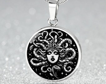 Medusa Necklace, Greek Mythology Jewelry Snake Pendant, Personalized Gothic Necklace Gorgon Gift for Women, Engraved Charm Medieval jewelry