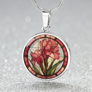 Gladiolus Necklace, Personalized August Birth Month Flower Jewelry, Engraved Gold Floral Charm Pendant Birthdays & Mothers Day Gift For Her