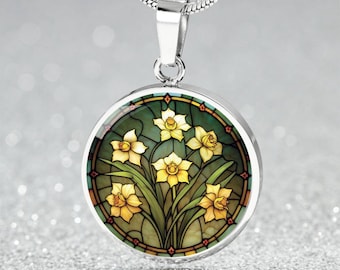 Daffodil Necklace Silver - 18K Gold Daffodil Flower Pendant Necklace - March Birth Flower Jewelry - Personalized Birthday Gift For Her