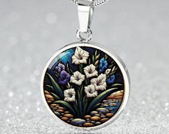Gladiolushänge, armband eller nyckelring - Smycken med blomma i augusti - Silver- eller guldblommig berlock, födelsedagspresent till henne