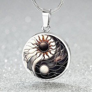 Sun and Moon Necklace, Personalized Celestial Jewelry, 18K Gold Yin and Yang Charm Pendant, Harmony & Unity Space Gift For Her or Him