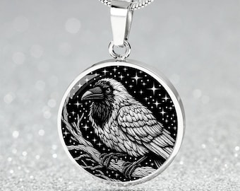 Raven Crow Pendant Necklace, Bracelet or Keychain - Personalized Spirit Animal Jewelry - Gold or Silver  Bird Charm Gift For Her or Him