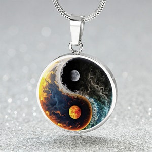 Sun and Moon Necklace, Engraved Yin Yang Pendant, Personalized Celestial Jewelry Gift, Gold Yin Yang Necklace, Personalized Space Jewelry