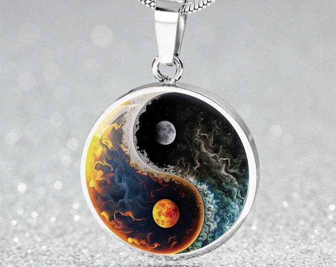 Yin Yang Anhänger Halskette an Edelstahl Kette, Yoga spirituelle Charme ...