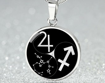 Tour De Cou Pendentif Signe Du Zodiaque SAGITTAIRE - Cordon Noir, Pendentif Argenté - Neuf Sans Emballage