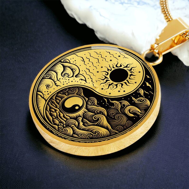 Sun and Moon Necklace, Yin Yang Pendant Necklace, Personalized Celestial Jewelry, Gold Plated