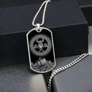 Viking Necklace, Personalized Celtic Jewelry, Engraved Norse Runes Charm Pendant, 18K Gold Warrior Mens Necklace, Folklore Gift For Him