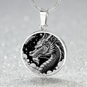 Dragon Necklace Silver - Lunar New Year of The Dragon Jewelry Gift For Her & Him - Gold Chinese Zodiac Pendant Necklace Keychain or Bracelet
