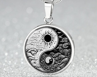 Sonne und Mond Halskette, Yin Yang Anhänger Halskette, personalisierter himmlischer Schmuck, vergoldete Yin und Yang Halskette, Weltraum Schmuck,