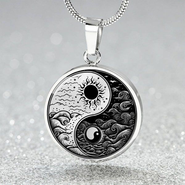 Sun and Moon Necklace, Yin Yang Pendant Necklace, Personalized Celestial Jewelry, Gold Plated Yin and Yang Necklace, Space Jewelry,