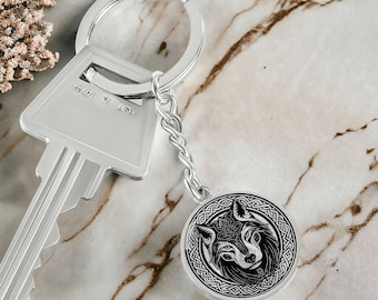 Wolf Pendant Keychain, Necklace or Brangle Bracelet - Silver or Gold Celtic Charm Jewelry - Personalized Fenrir Spirit Animal Viking Gift