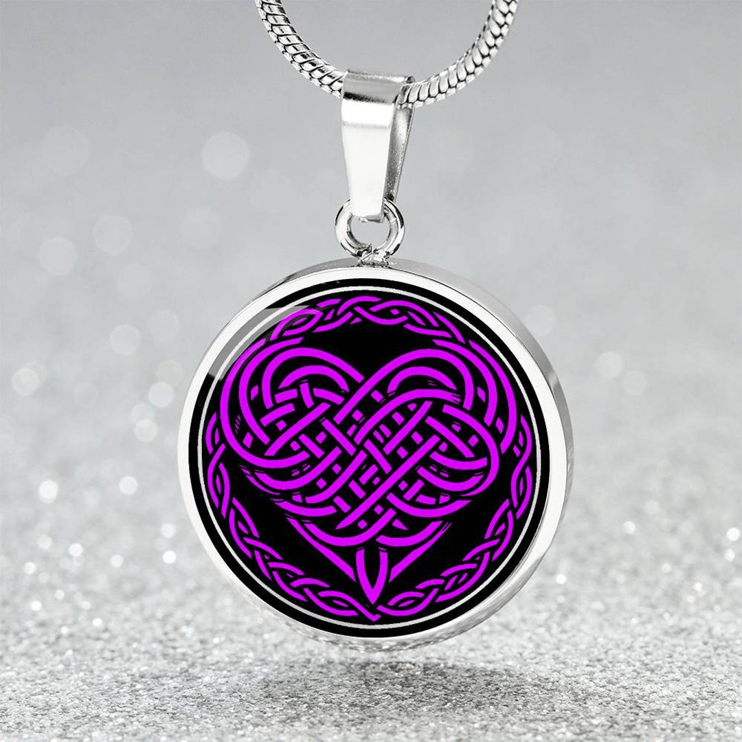 Engraved Gold Heart Necklace, Heart Pendant Celtic Jewelry, Celtic Knot