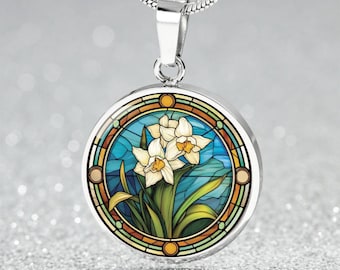 Narzisse Anhänger Halskette, Armband oder Schlüsselanhänger - Personalisierter Dezember Geburtsschmuck - Silber oder Gold Floral Charm Geburtstagsgeschenk
