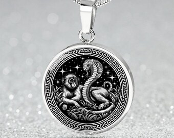 Monkey & Snake Pendant Necklace, Bracelet or Keychain - Silver or