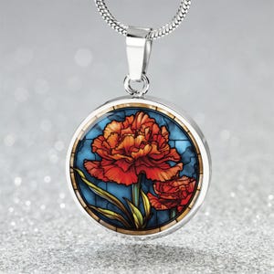Carnation Necklace - January Birth Flower Pendant Necklace, Bracelet or Keychain - Bithflower Jewelry Gifts For Her Birthdays & Mothers Day