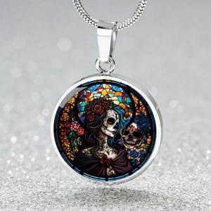 Día de los Muertos Pendant Necklace, Bracelet or Keychain - Personalized Halloween Jewelry - Silver or Gold Spooky Charm Gift For Her or Him