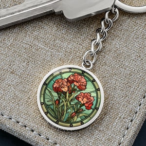 Carnation Keychain, Necklace or Bracelet - Personalized January Birth Flower Pendant Jewelry - Silver or Gold Floral Charm Gift For Her