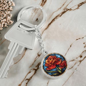 Carnation Keychain, Necklace or Bracelet - Personalized January Birth Flower Pendant Jewelry - Silver or Gold Floral Charm Gift For Her
