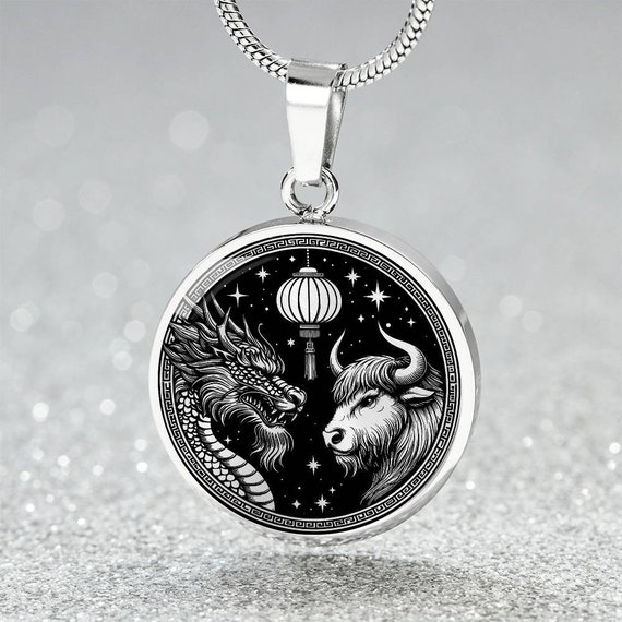 Dragon & Ox Necklace for Men and Women - Silver Couples Chinese