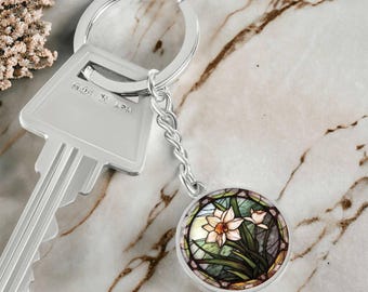 Narzisse Schlüsselbund, Halskette oder Armband, Personalisierte Dezember Geburt Monat Schmuck, Silber oder Gold Floral Charm Anhänger Geschenk für Sie