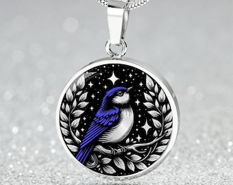 幸せの青い鳥ネックレス：エナメルバードチャーム、スターリング