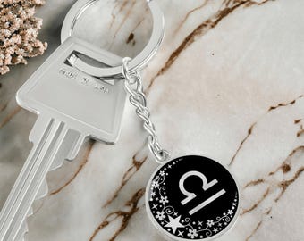 Chaveiro, colar ou pulseira do zodíaco Libra - Pingente de astrologia dourado - Presente de joia para ela - Pingente celestial prateado para mulheres