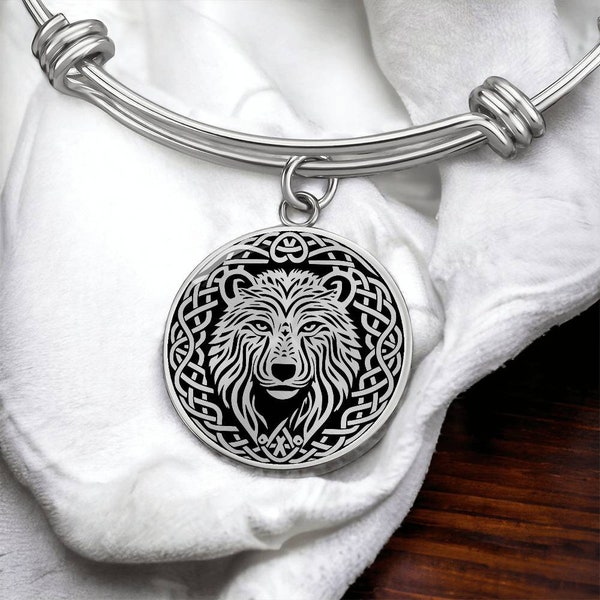 Personalized Bear Bracelet, Grizzly Bear Charm Bracelet Celtic Jewelry Gift for Her, Native American Jewelry Bear Gold Bangle Bracelet