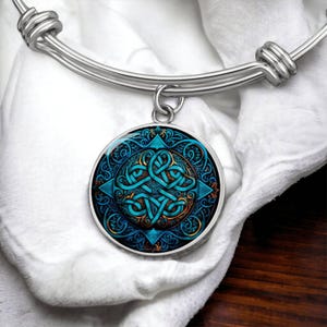 Celtic Knot Bangle Bracelet, Necklace or Keychain - Gold or Silver Celtic Pendant Jewelry Gift for Her - Everlasting Love Charm For Women