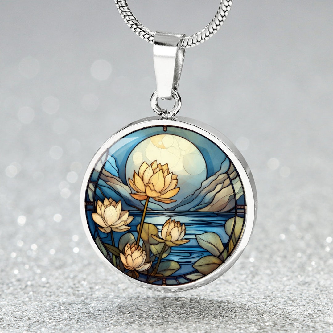 Water Lily Necklace Birth Month Flower Jewelry Plant Lover Etsy