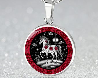Horse Pendant Necklace, Bracelet or Keychain, Personalized Chinese Zodiac Animal Jewelry, Silver or Gold Lunar New Year Gifts For Her or Him