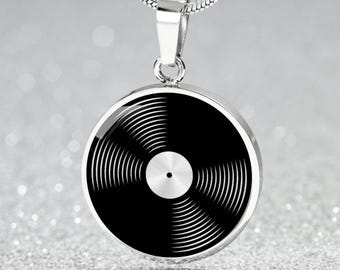 Custom Vinyl Record Necklace, Personalized Music Theme Jewelry, Gold Music Charm Pendant, Music Lover Gifts For Musicians & Teachers