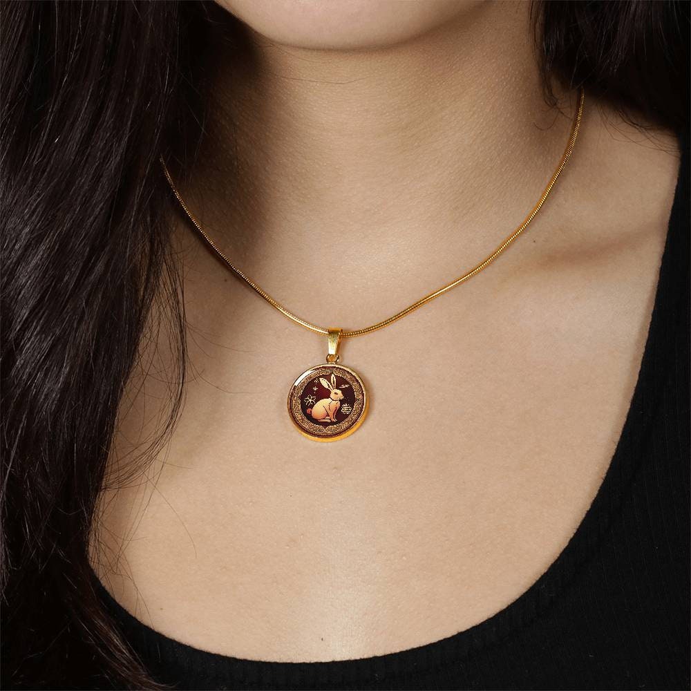 18金(750)彫刻済み YEAR OF THE RABBIT PENDANT Year of the Rabbit Necklace, Personalized Chinese Zodiac